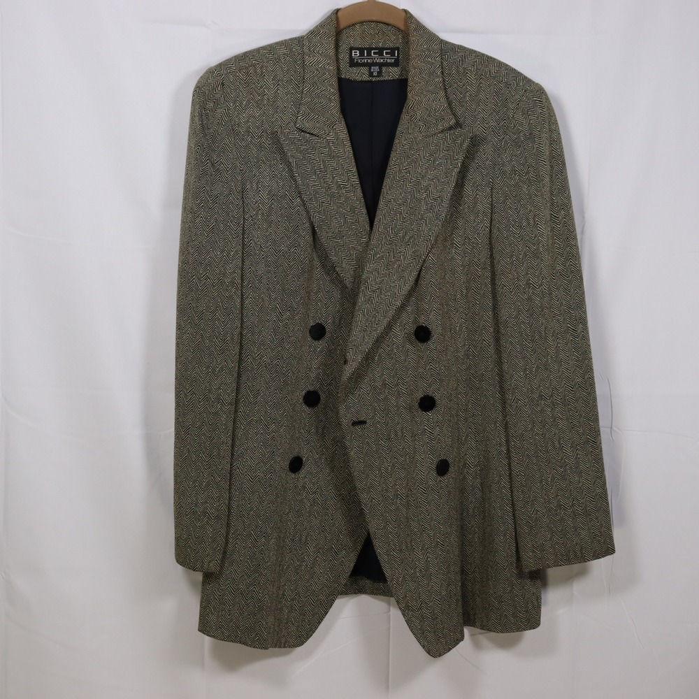 BICCI Florine Wachter Blazer 10 Tan Womens Herringbone Double Breasted Jacket